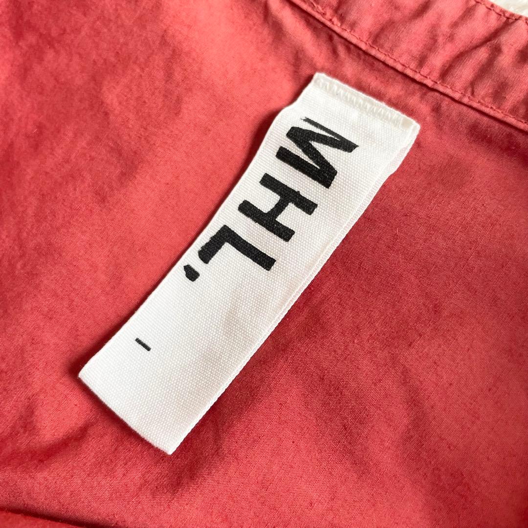 エムエイチエル 美品 MHL バンドカラーコットンリネンプルシャツ 1 レッド