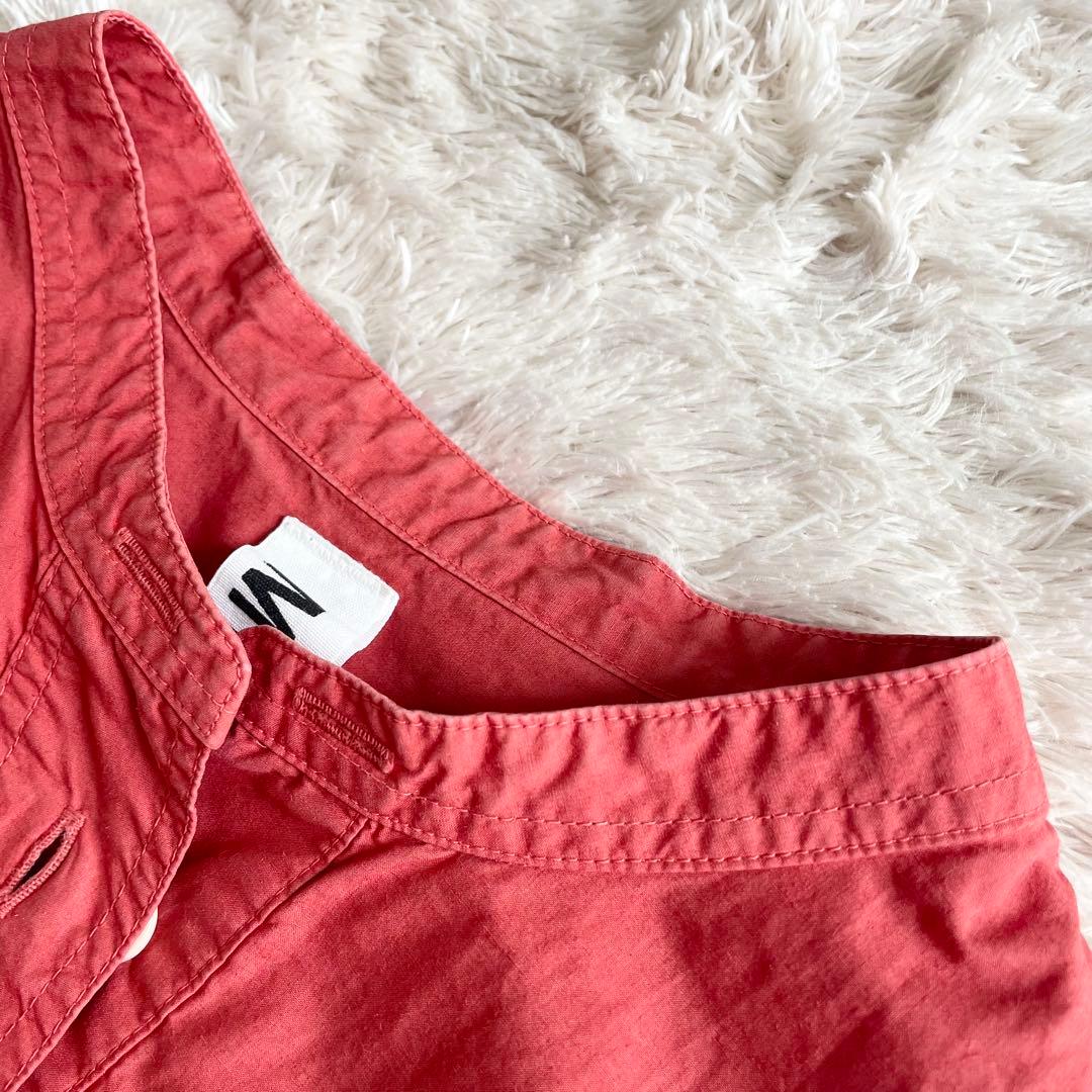 エムエイチエル 美品 MHL バンドカラーコットンリネンプルシャツ 1 レッド