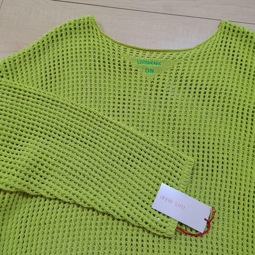 ライムグリーン クロップドニットメッシュ　クールカレアン　ショート丈　ロゴ