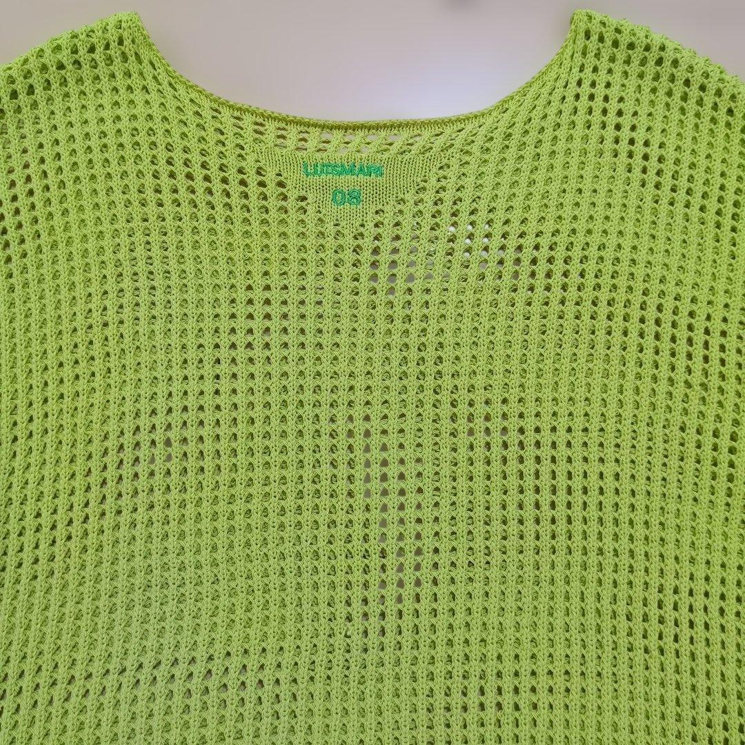 ライムグリーン クロップドニットメッシュ　クールカレアン　ショート丈　ロゴ