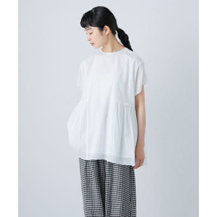 極美品♪かぐれ◆レーヨンコットン2WAYブラウス　サイドギャザー　フレンチ