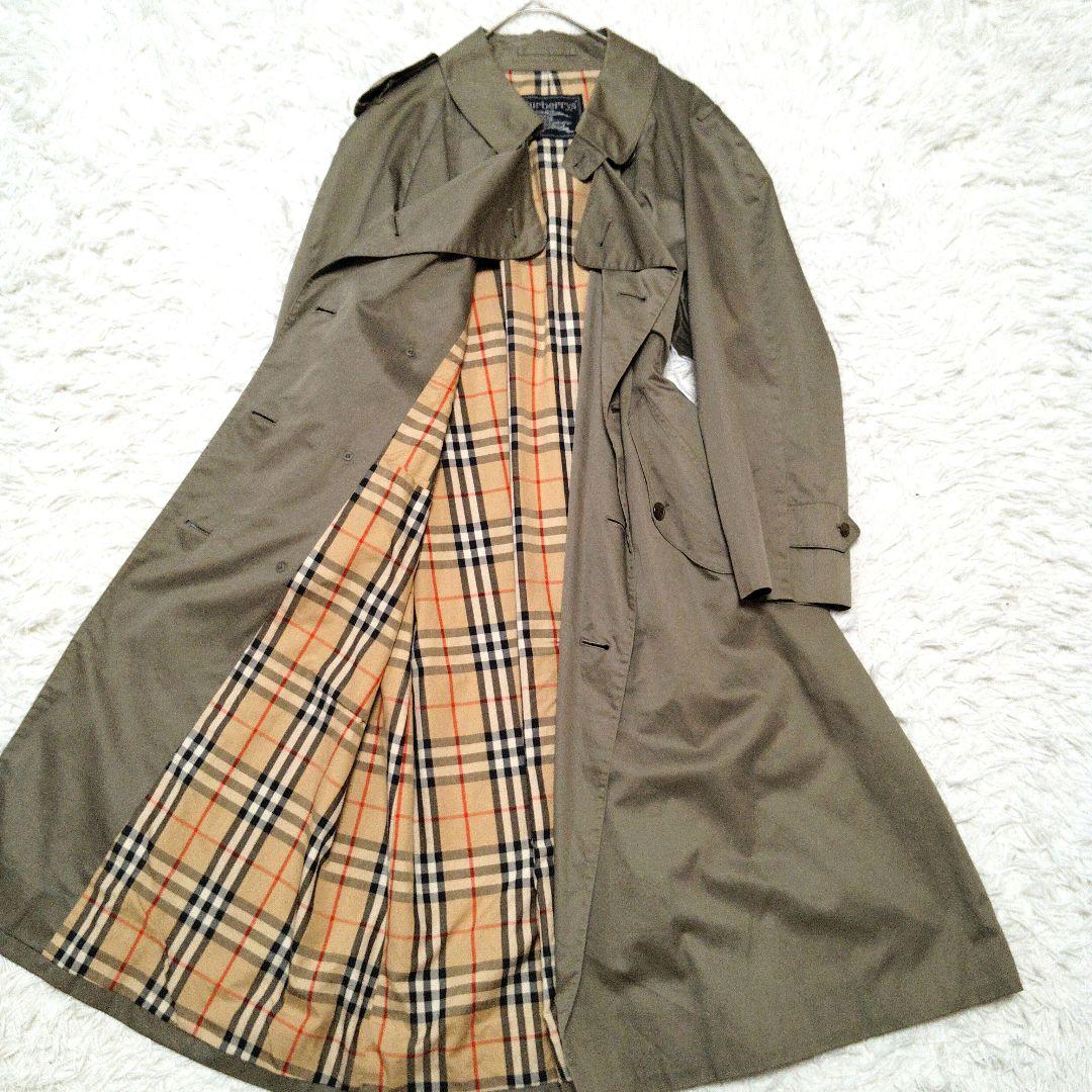 【人気モデル】バーバリー☆光沢感　ノバチェック　L　マキシ丈　トレンチコート