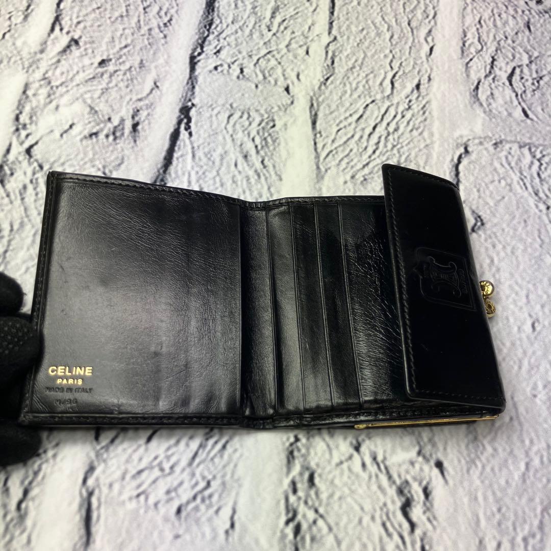 セリーヌ✨がま口 黒マカダム PVC レザー 本革 三つ折り財布
