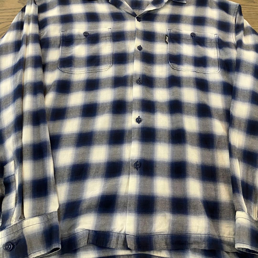 【超美品】Schott ショット オンブレ チェックシャツ レーヨンXL ブルー