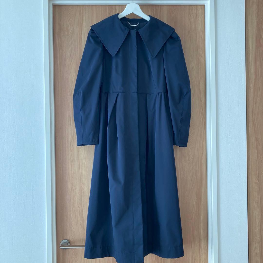 【美品】セルフォード　ビックカラー　ロングコート　Aライン　ネイビー　36サイズ