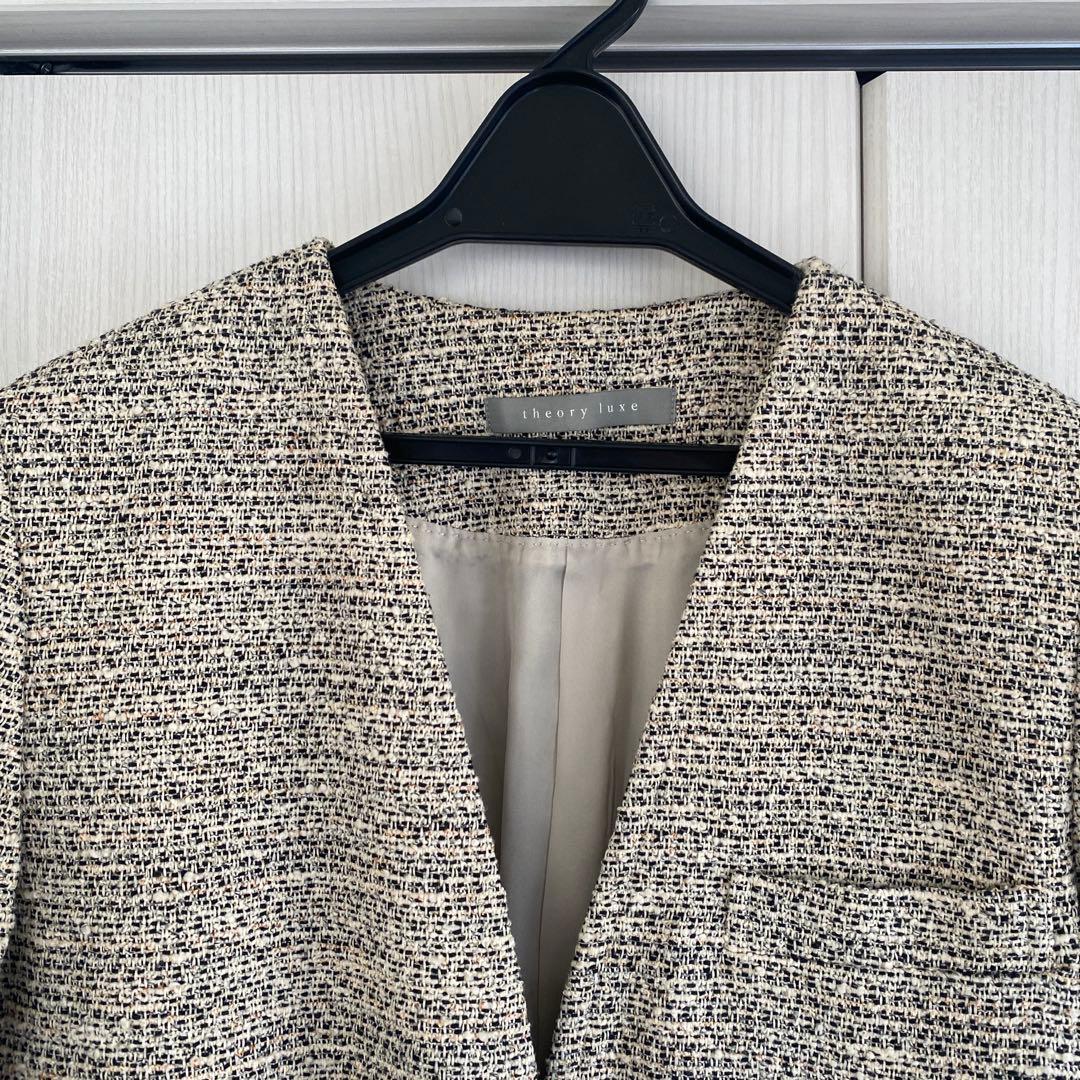 ★theory luxe ノーカラーツイードコート