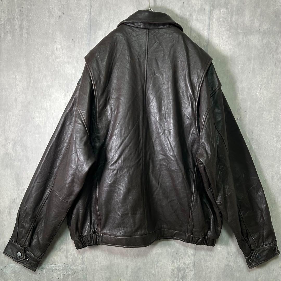 ヴィンテージ レザー ジャケット 濃茶 短丈 中綿 ライナー XL