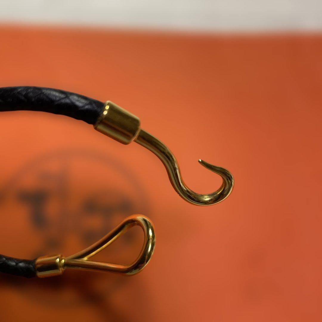 HERMES レザー フック付き ブレスレット 黒