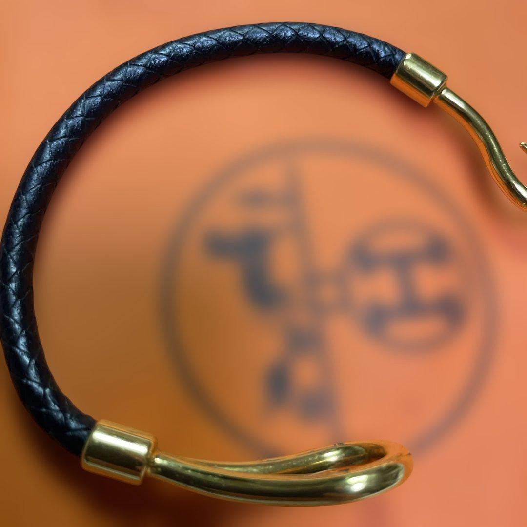 HERMES レザー フック付き ブレスレット 黒