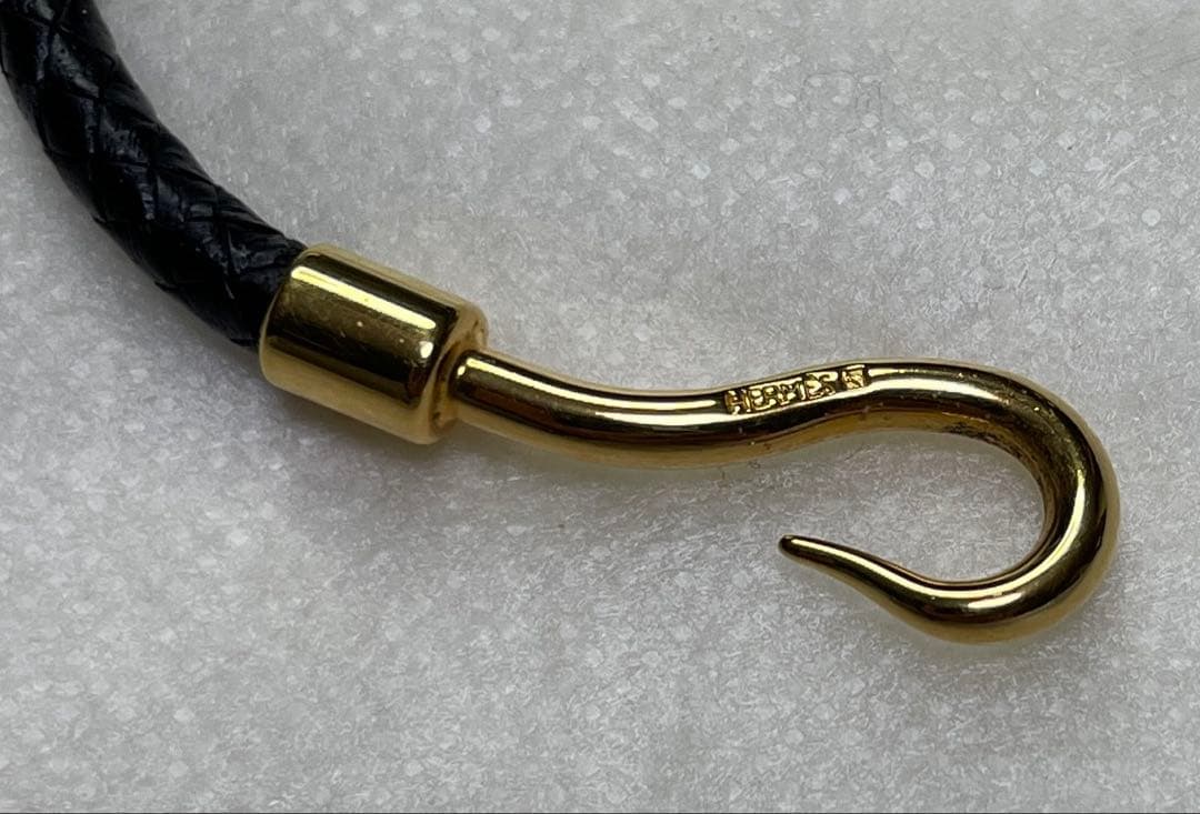 HERMES レザー フック付き ブレスレット 黒
