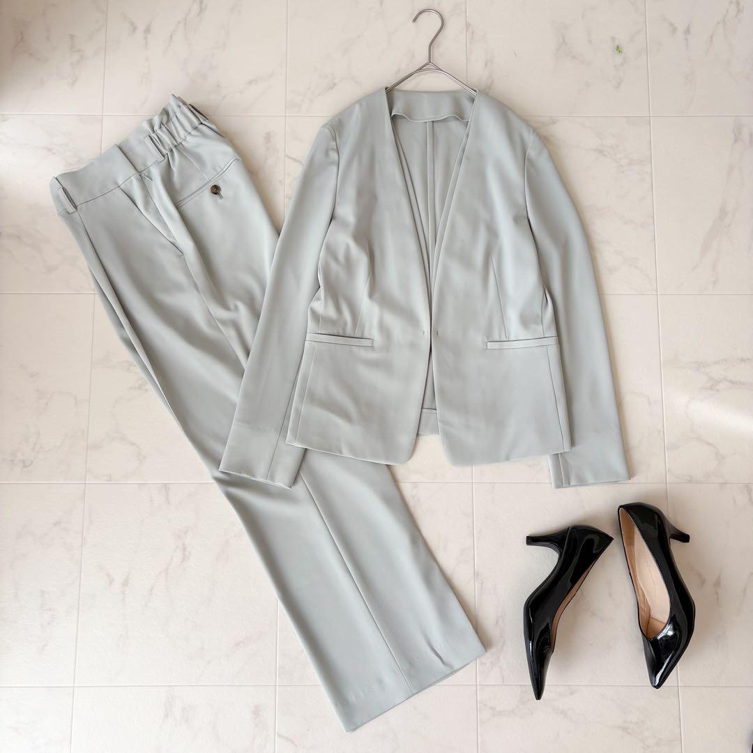 美品✨《グリーンレーベルリラクシング》サラフール ワイドパンツ セットアップ