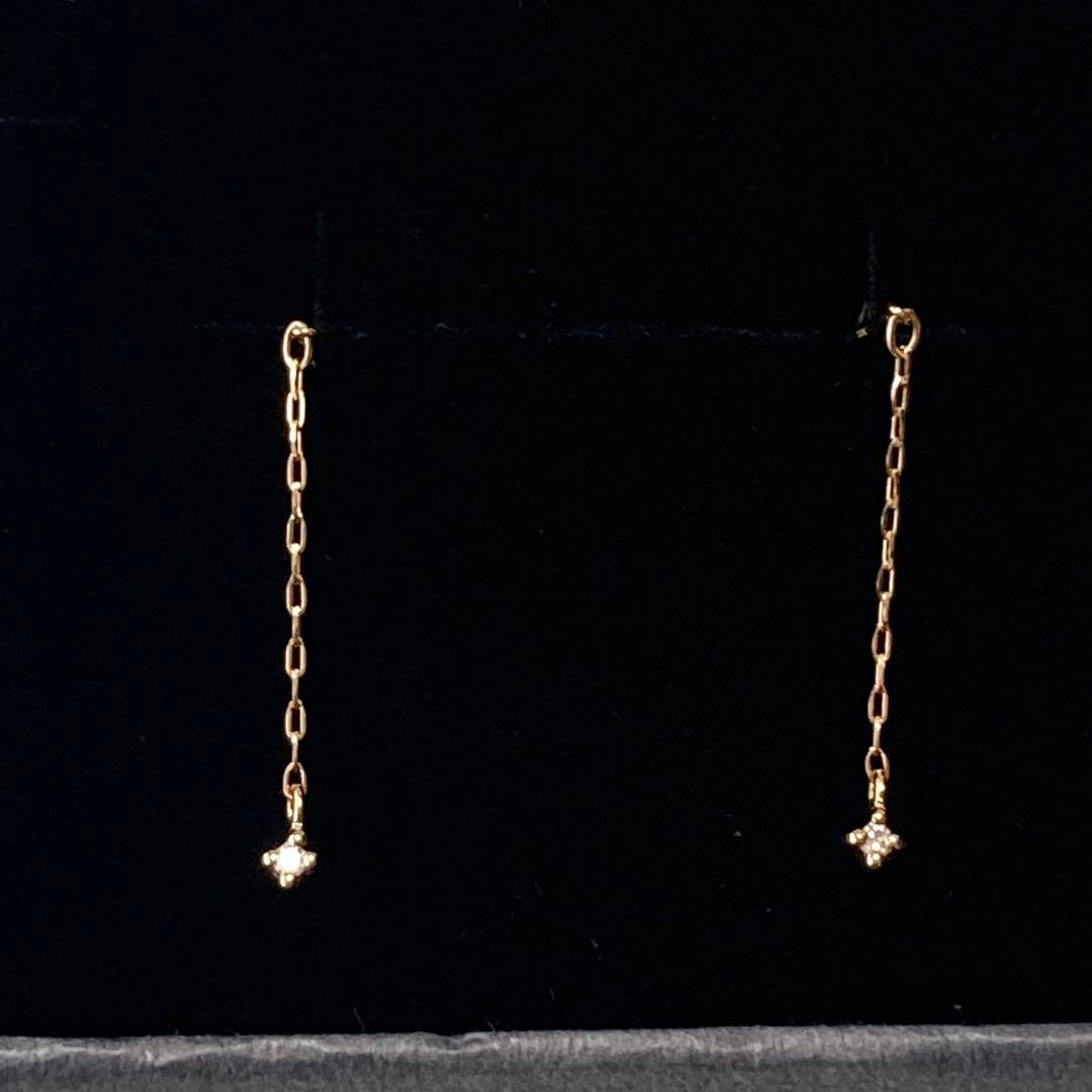 【Jouete ジュエッテ】 K18YG ダイヤ ピアス チェーン 揺れ
