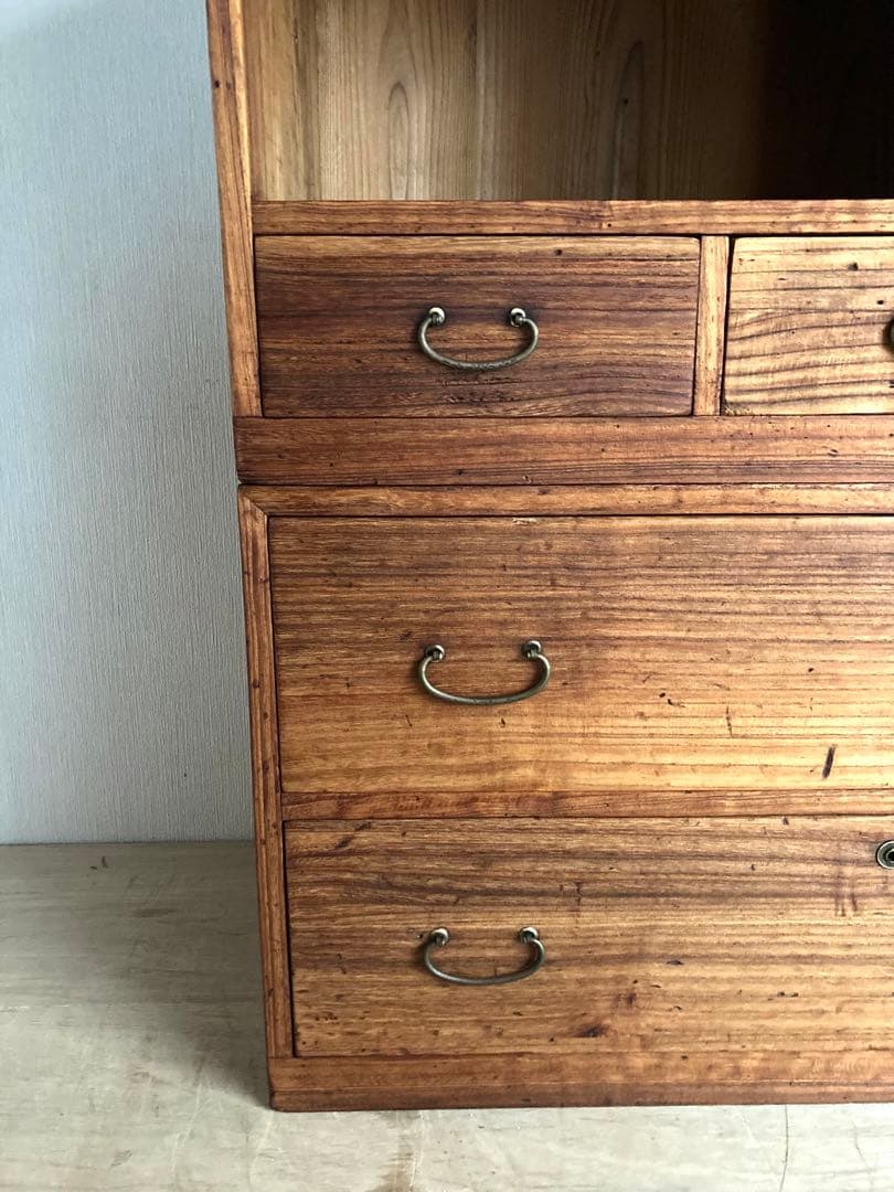 【送料込】アンティークの収納棚　無垢材　高さ93cm 上下分割可