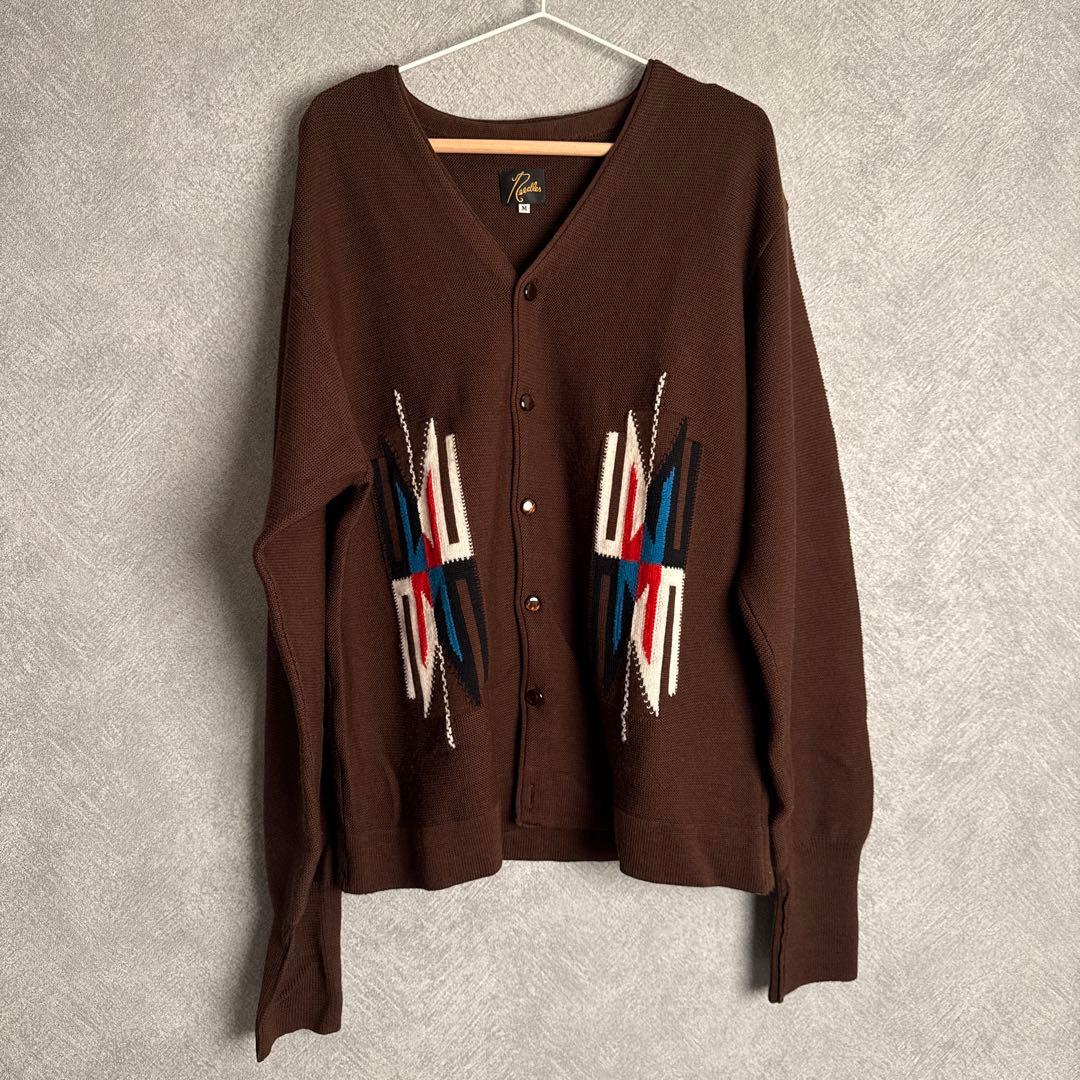 【最終価格】needles ブラウン Vネック カーディガン 刺繍入り