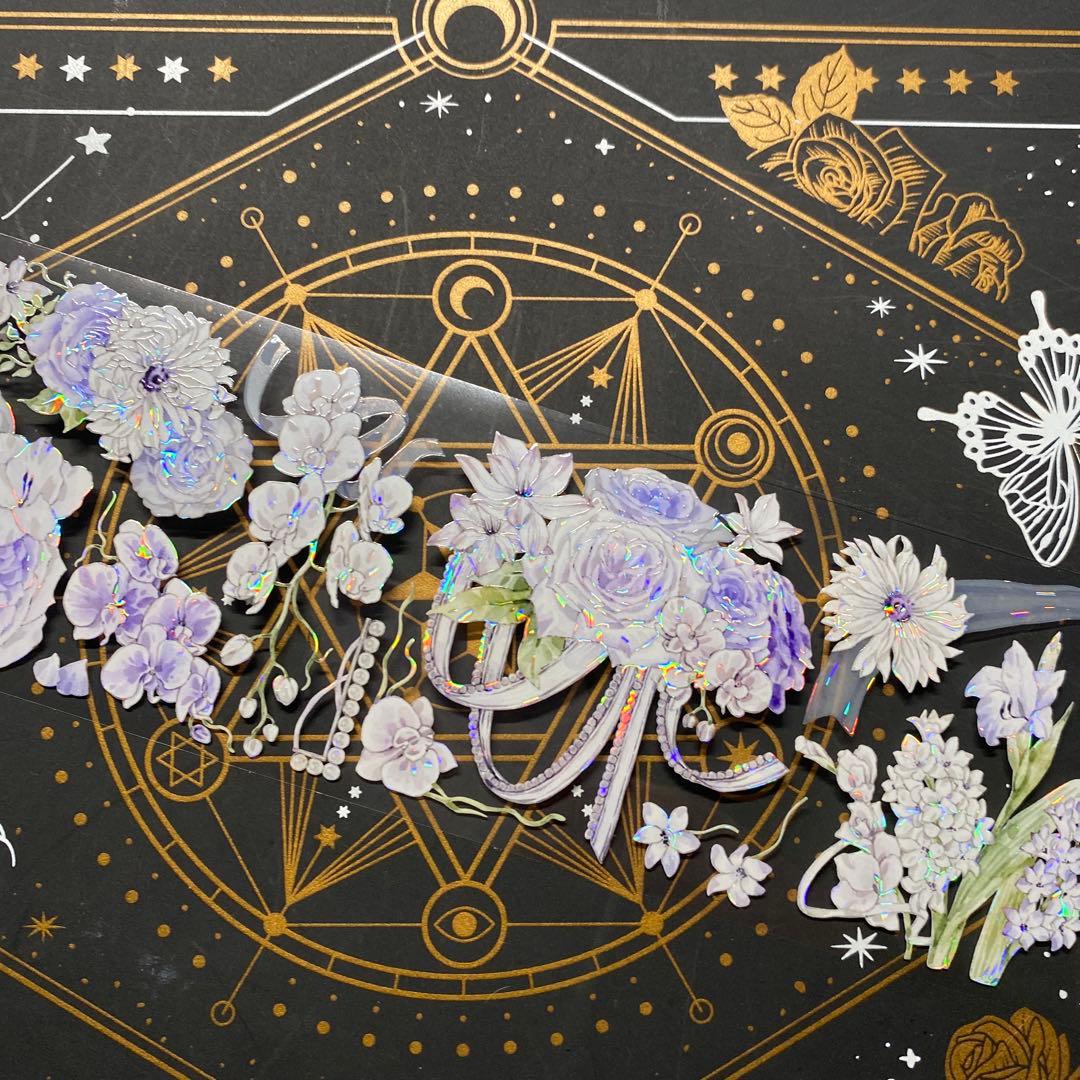 【9306】海外　マステ　中古巻　貝殻光マスキングテープ　お花装飾系　紫