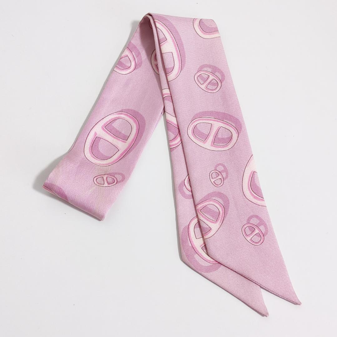 HERMES エルメス ツイリースカーフ シェーヌダンクル ピンク