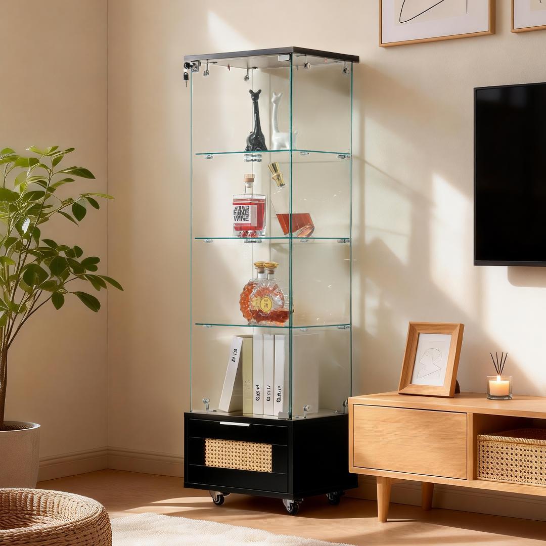 ブラック コレクションケース 引出し付 幅42.5×奥行36.5×高さ148cm