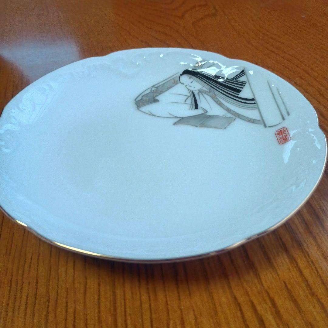 大倉陶園　源氏物語　金彩　銘々皿　桐壺／空蝉／須磨／紅葉賀／東屋　計皿5枚