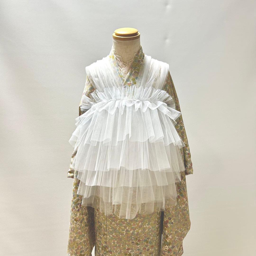 被布エプロン【マシュマロホワイト】チュール被布　被布ドレス　七五三チュールドレス