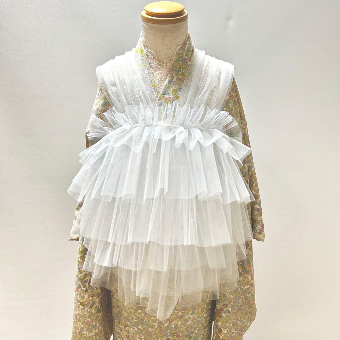 被布エプロン【マシュマロホワイト】チュール被布　被布ドレス　七五三チュールドレス