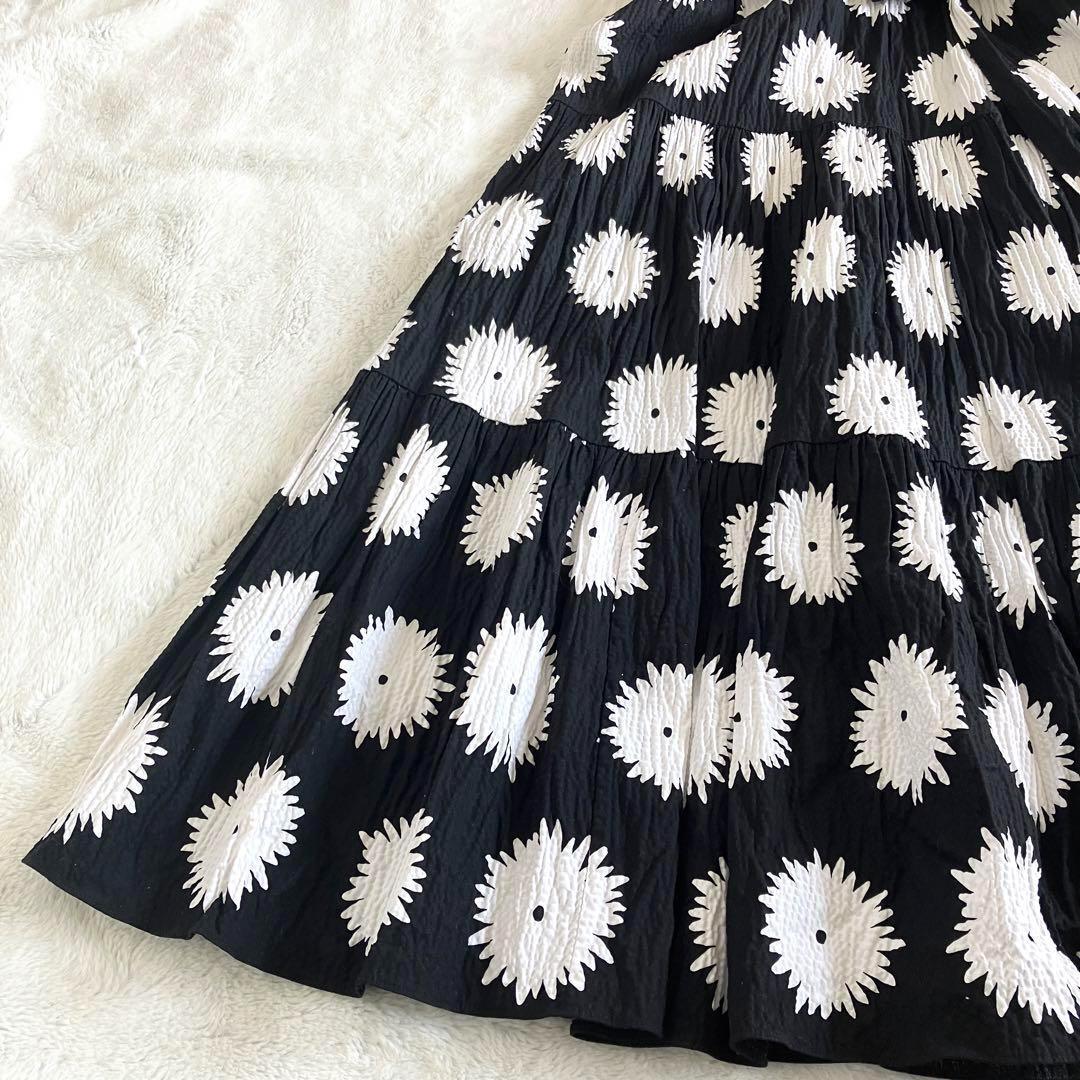 ケイトスペードニューヨーク コットン ベルテッドロングドレス S 黒白