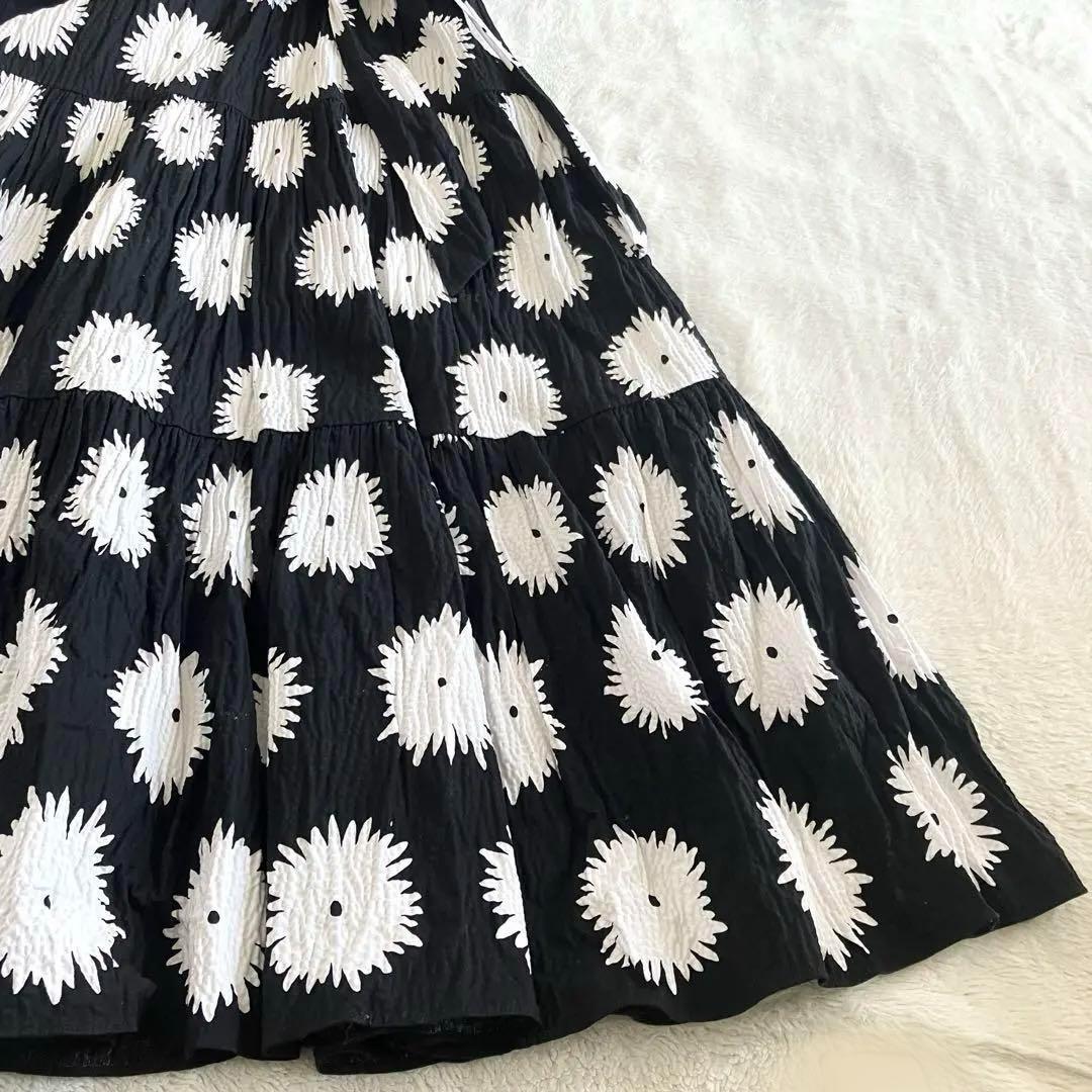 ケイトスペードニューヨーク コットン ベルテッドロングドレス S 黒白