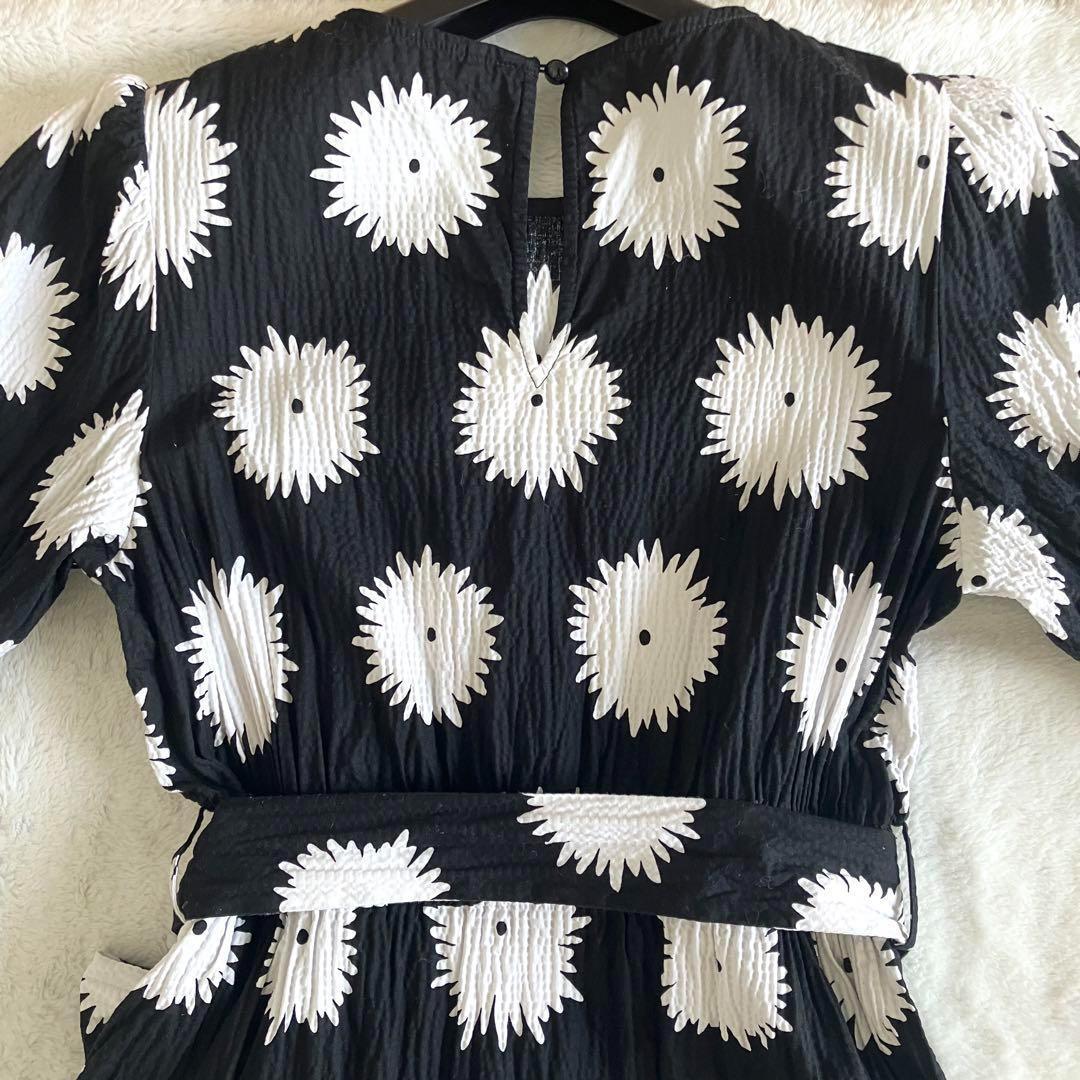 ケイトスペードニューヨーク コットン ベルテッドロングドレス S 黒白