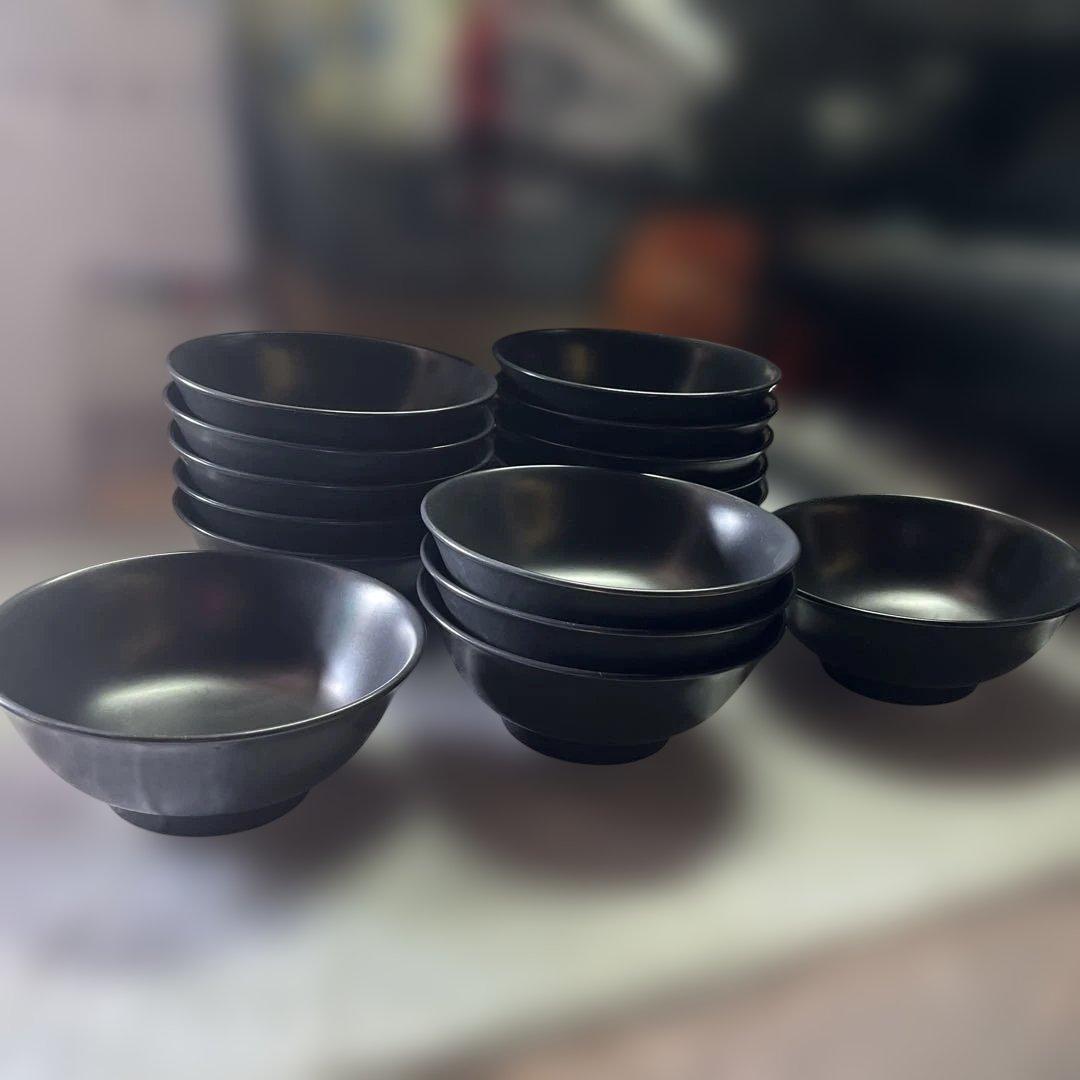 食器　丼　15個セット　まとめ売り　どんぶり　ラーメン　黒　無地　店舗用品