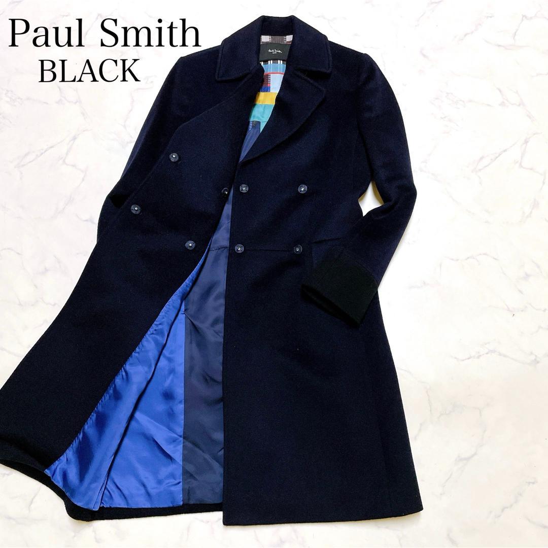 極美品 ポールスミスブラック ウールカシミヤダブルボタンロングコート 40 L