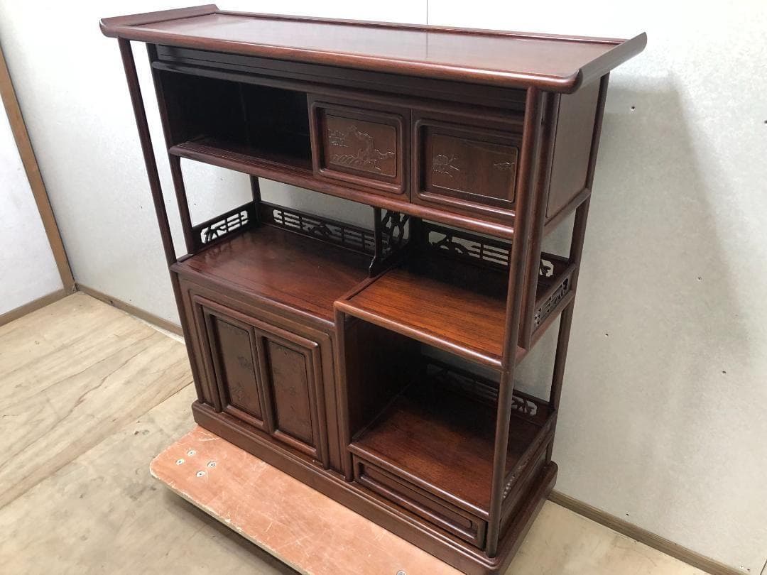 紫檀 茶棚 茶箪笥 飾り棚 違い棚 昭和レトロ アンティーク　73041-5