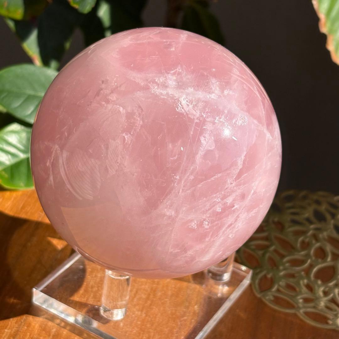 天然石 マダガスカル産 ローズクォーツスフィア直径約9センチ