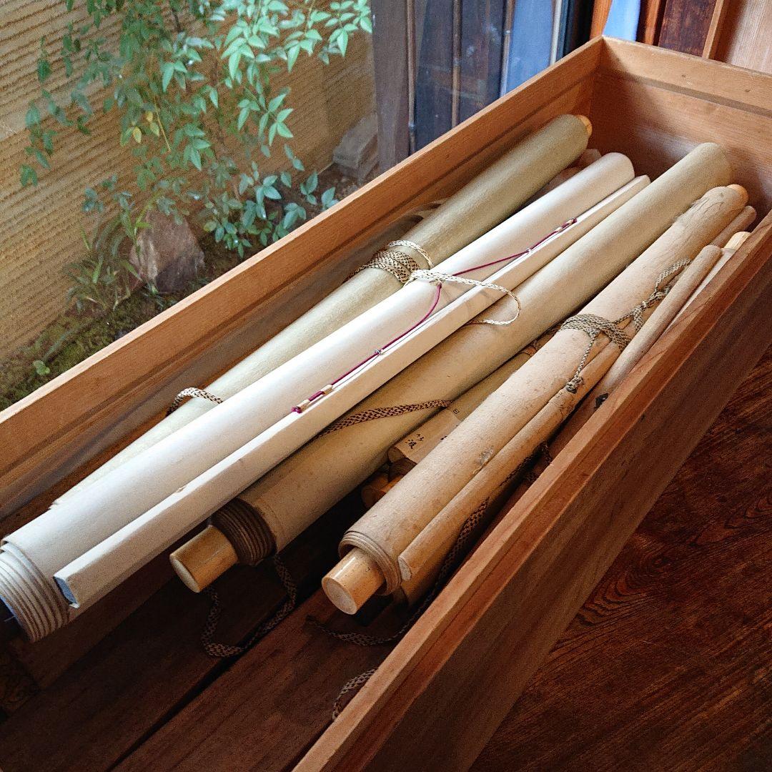 骨董 総檜 軸箱