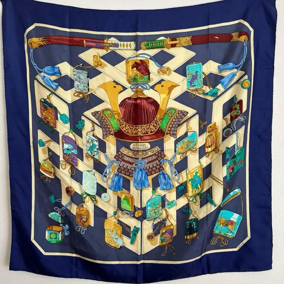 HERMES エルメス　スカーフ　カレ90 鎧兜　日本への憧れ