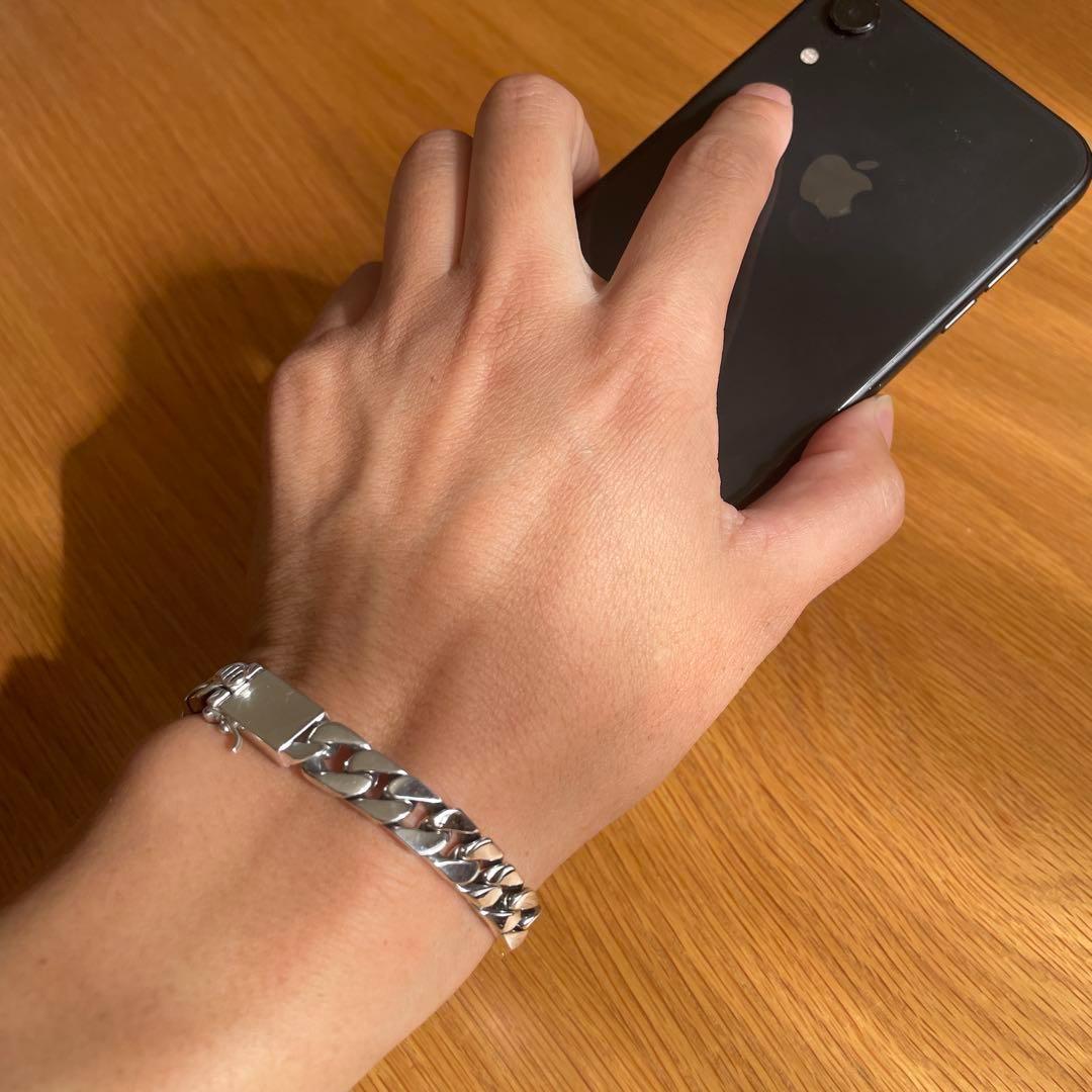 シルバー925鑑定済 喜平チェーンブレスレット キューバン8mm×20cm