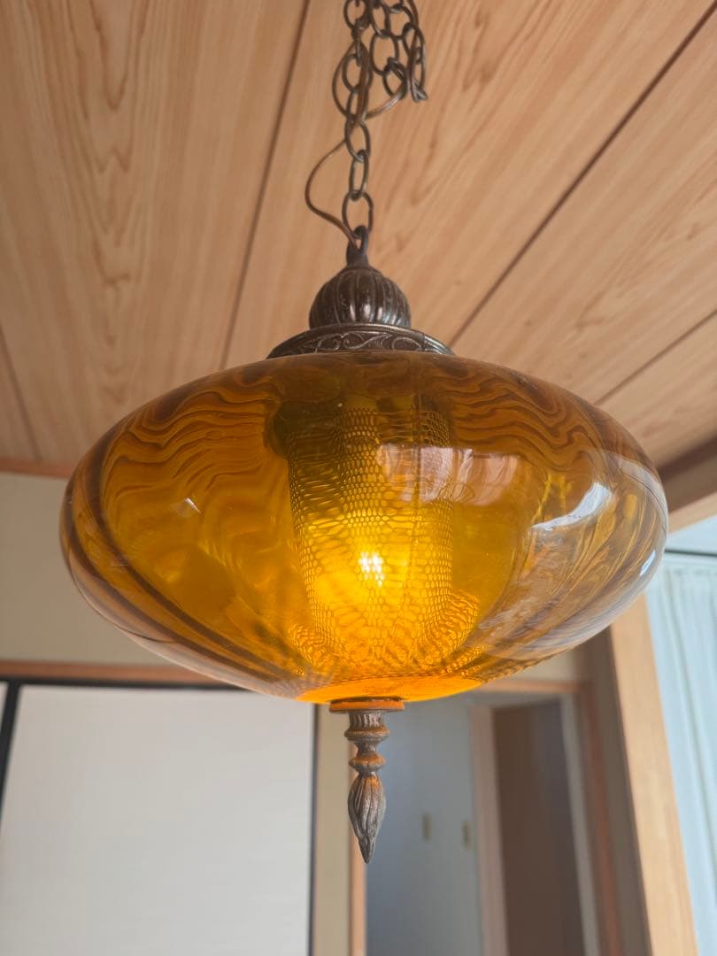 ヴィンテージ アンバーガラス ペンダントライト　アメリカアンティーク