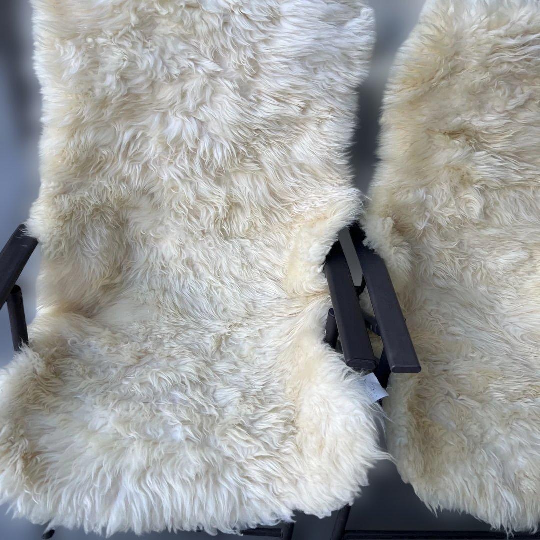 羊毛皮ファークッションカバーラグマット椅子カバー等アイボリーカラー 2枚セット