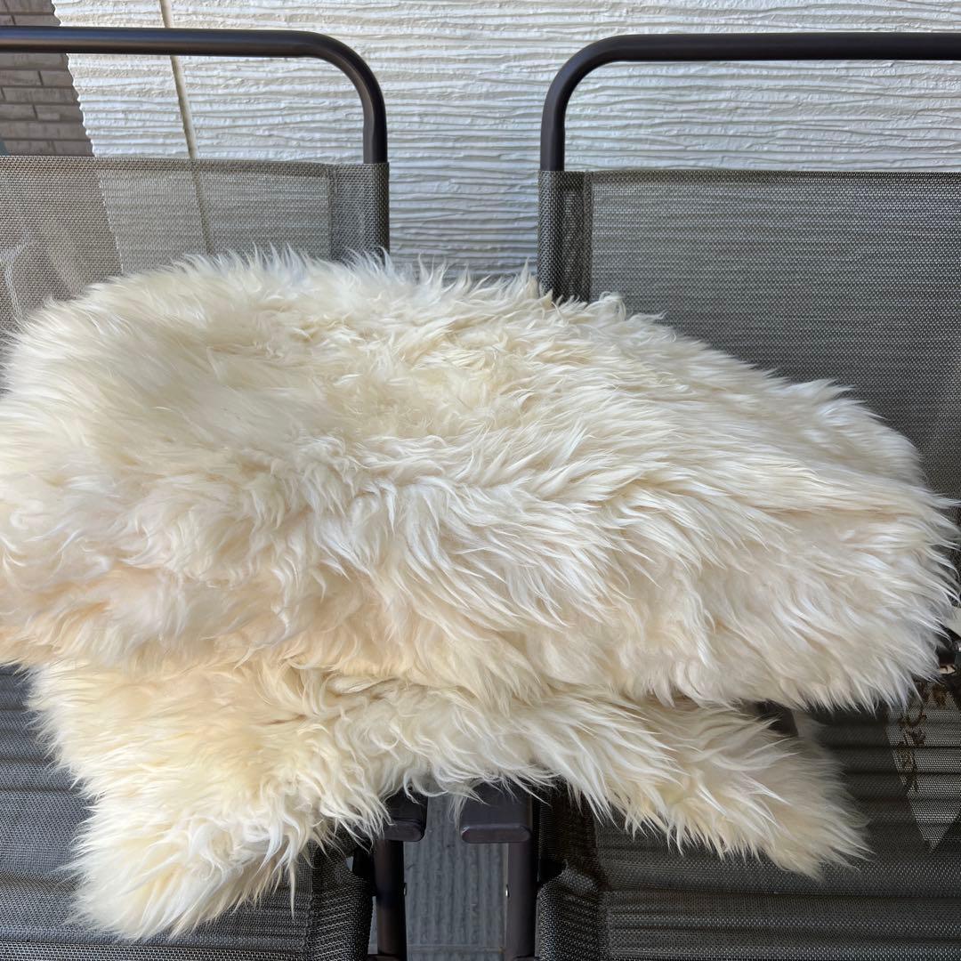 羊毛皮ファークッションカバーラグマット椅子カバー等アイボリーカラー 2枚セット