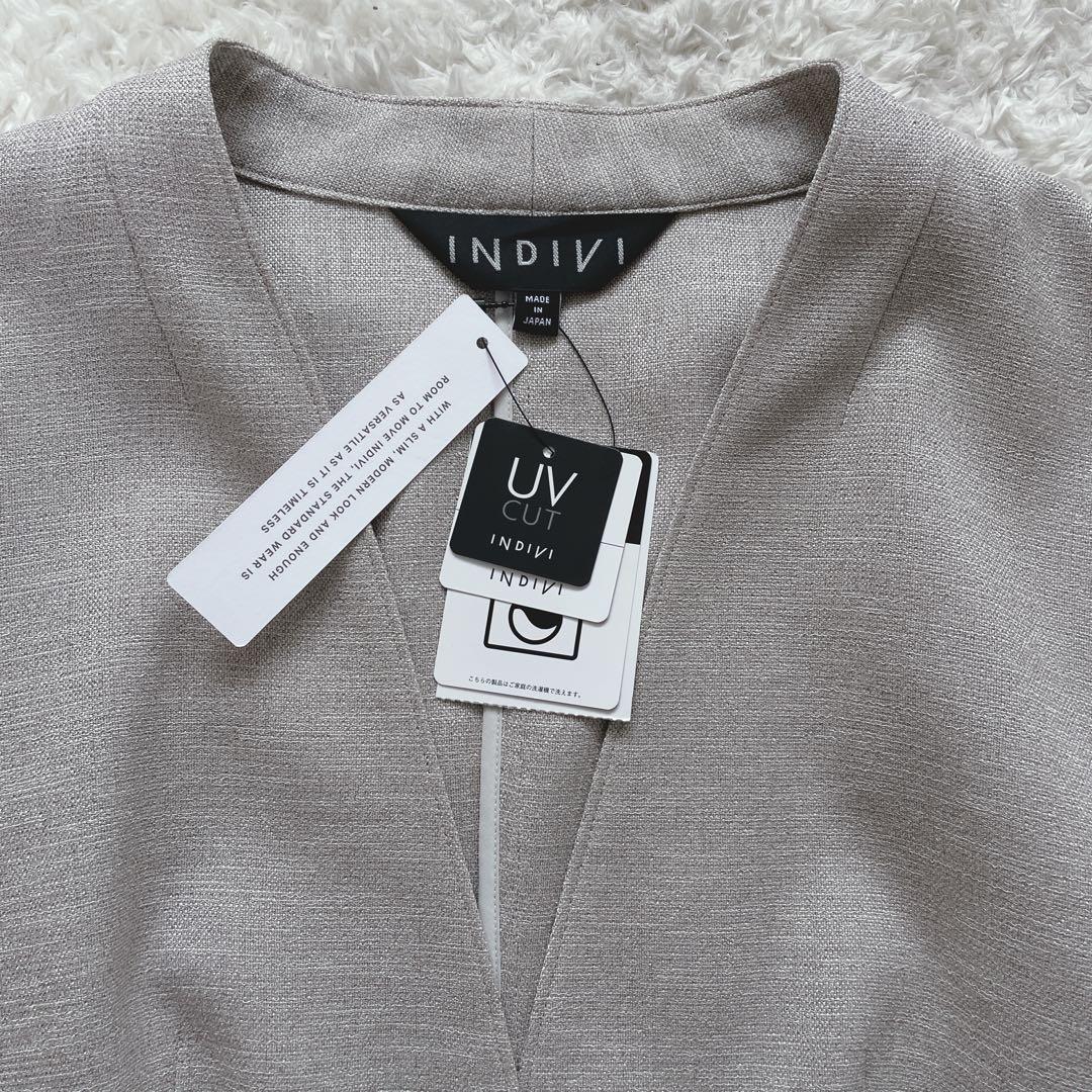 未使用 インディヴィ リネン風ノーカラーパンツ スーツ 洗濯可 INDIVI