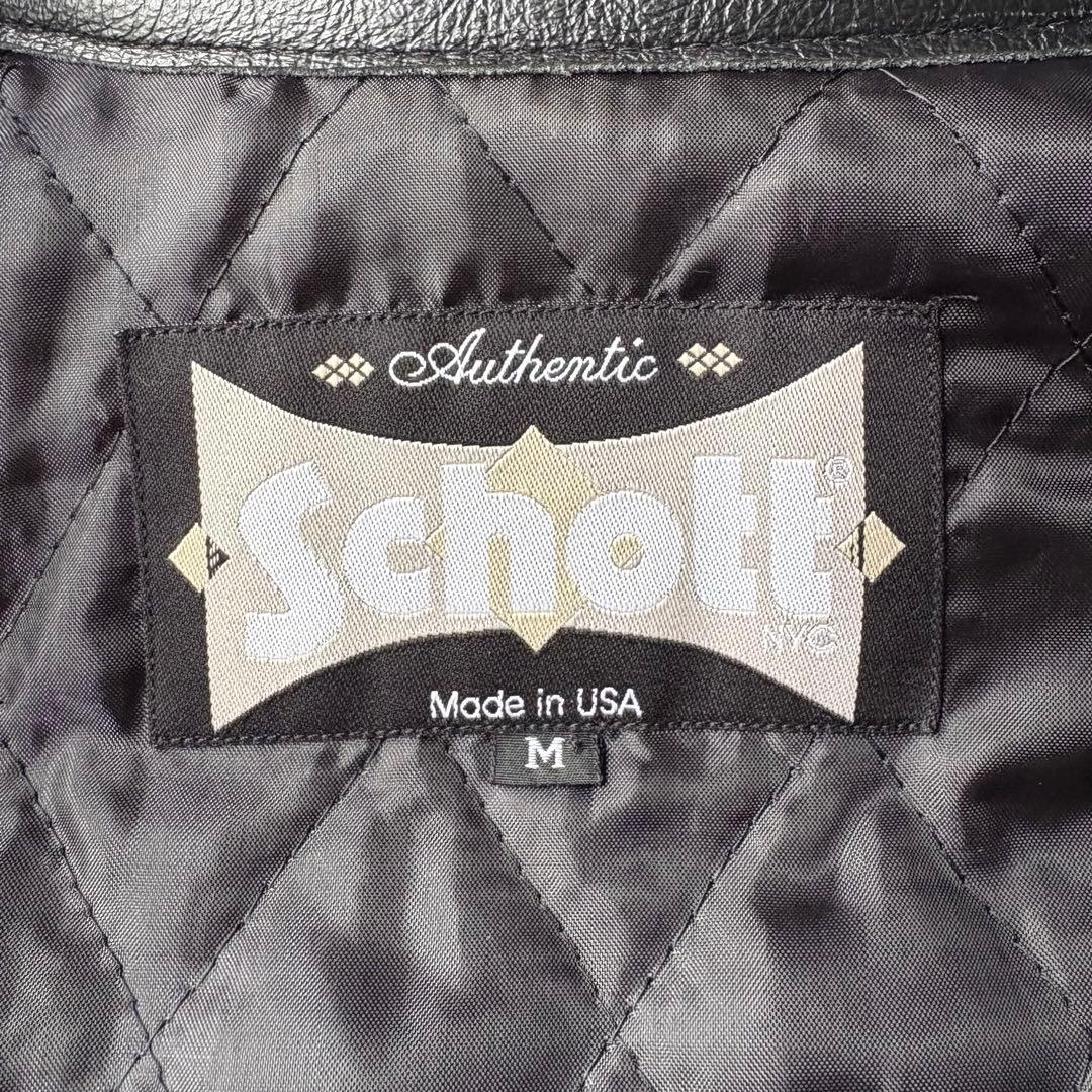 schott ショット USA製 シングルライダース 裏地キルティング ブラック
