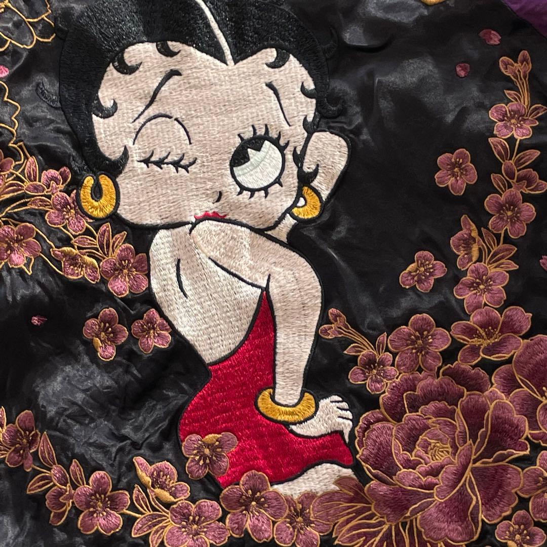 絡繰魂 × ベティブープ　スカジャン　リバーシブル　黒　紫　刺繍　XLサイズ