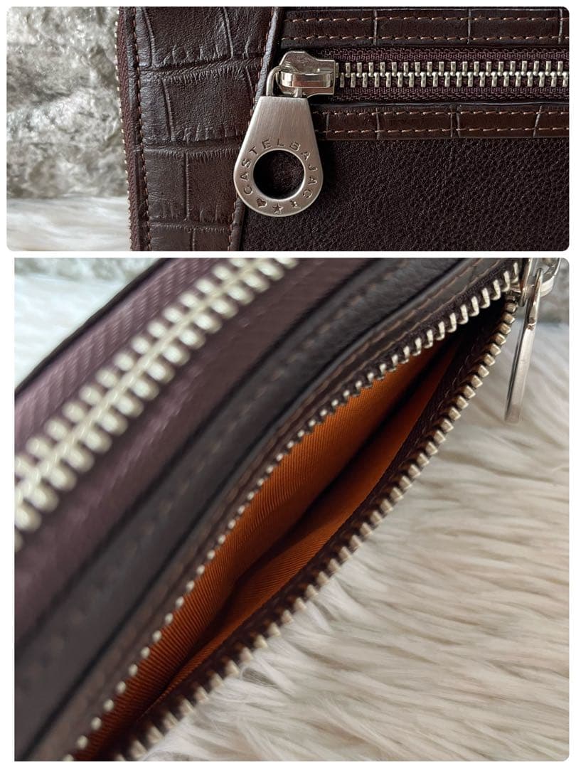 【新品未使用】カステルバジャック　クロコ型押しレザー　ラウンドファスナー長財布