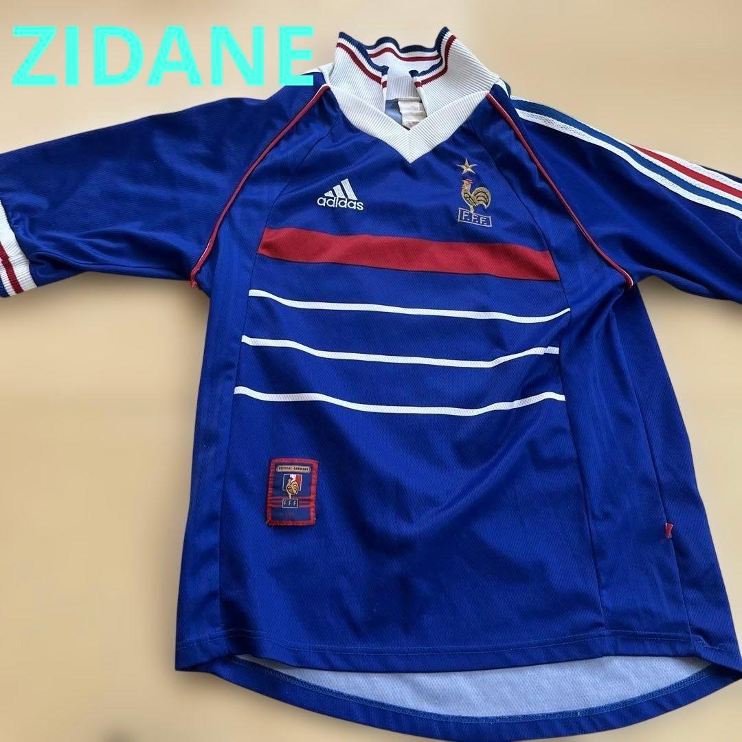 フランス代表 adidas シャツ 青　S？　ジダン