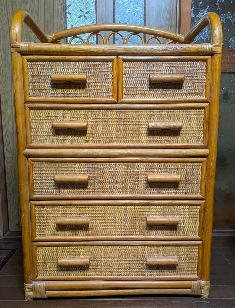 ラタン 5段 ラタンチェスト 籐チェスト 籐タンス 昭和レトロ　ラタンタンス