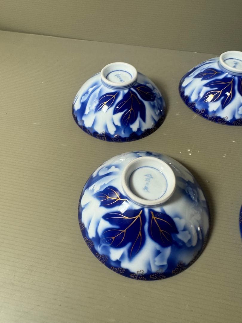 2557 深川製磁　牡丹金ミル　茶碗　5客　金彩　未使用