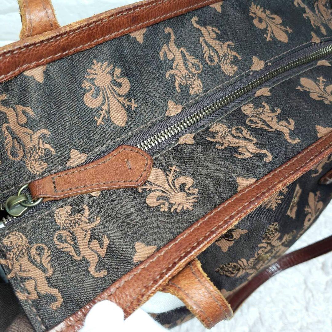 美品 genten ゲンテン ジャガード 総柄 刺繍 A4可 大容量トートバッグ