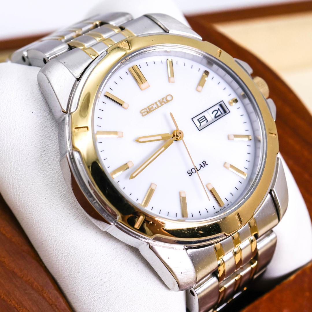稼働 SEIKO 腕時計 ソーラー デイデイト ホワイト文字盤 1608