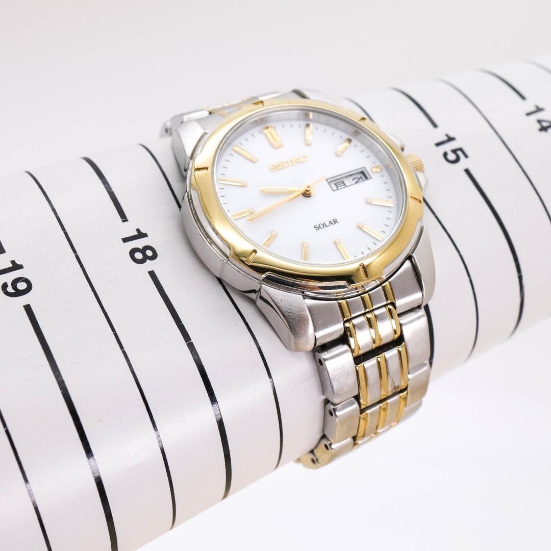 稼働 SEIKO 腕時計 ソーラー デイデイト ホワイト文字盤 1608