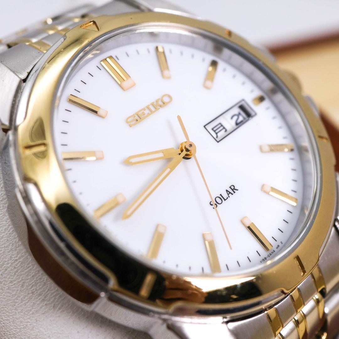 稼働 SEIKO 腕時計 ソーラー デイデイト ホワイト文字盤 1608