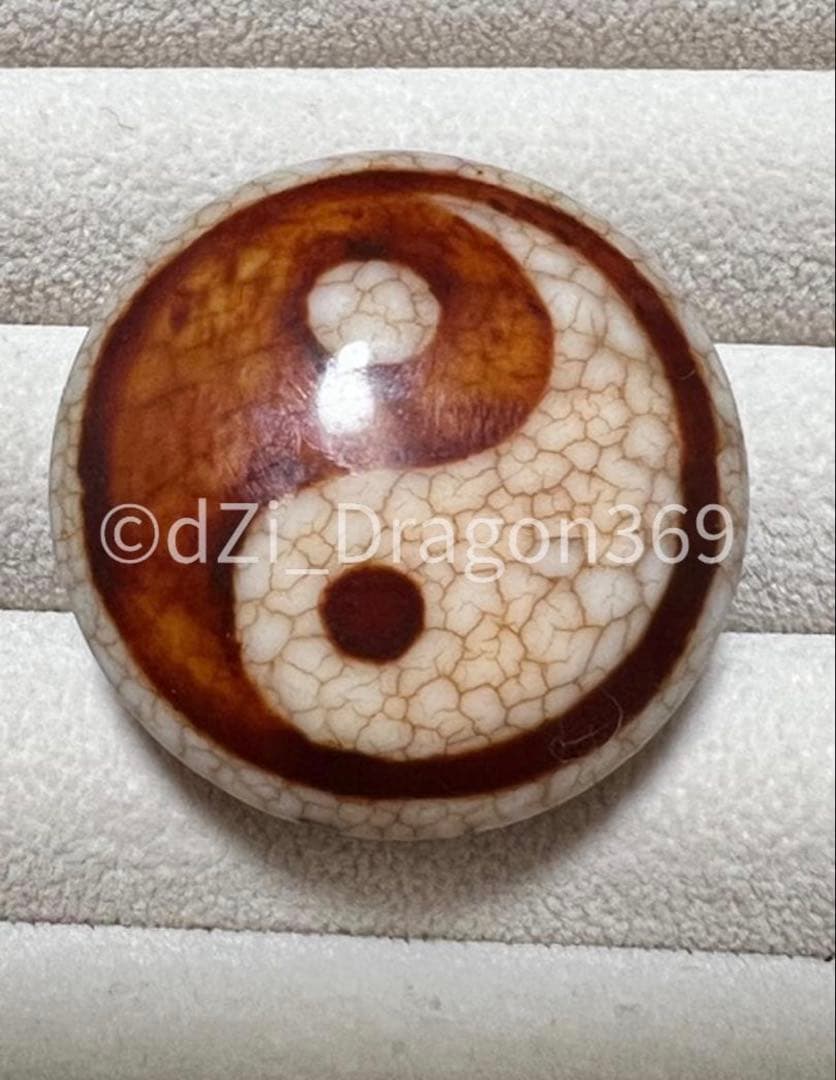 dZi beadsジービーズ 西蔵 玉髄 上肯 龍紋 陰陽太極図天珠（板珠）