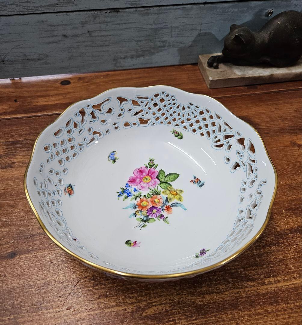 Herend ヘレンド フラワーブーケ 透かし ボウル プレート 器 金彩